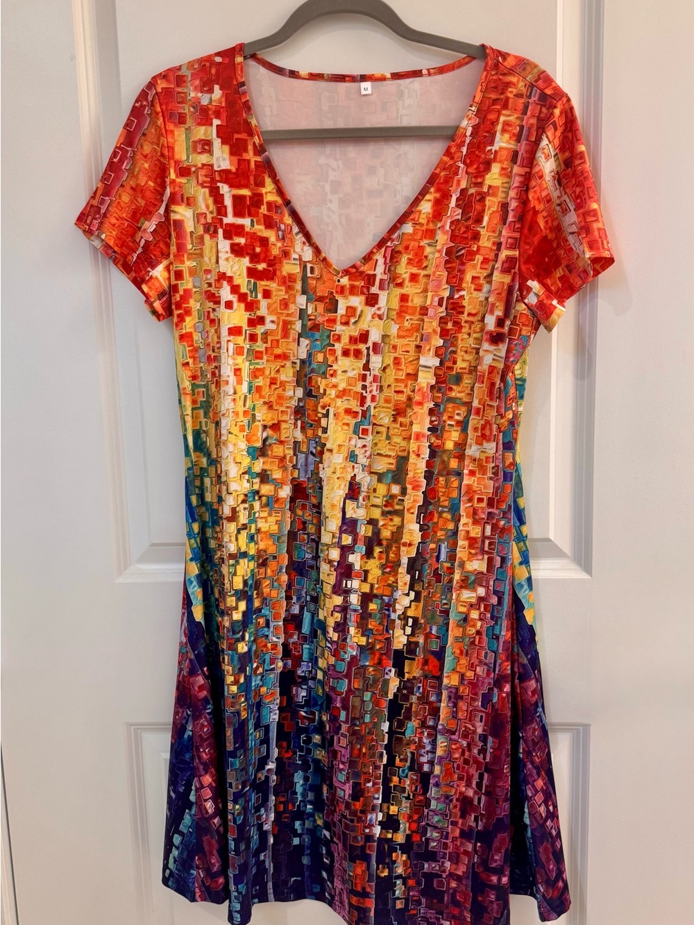 SHEIN Multicolor Mosaic V-Neck Midi Dress